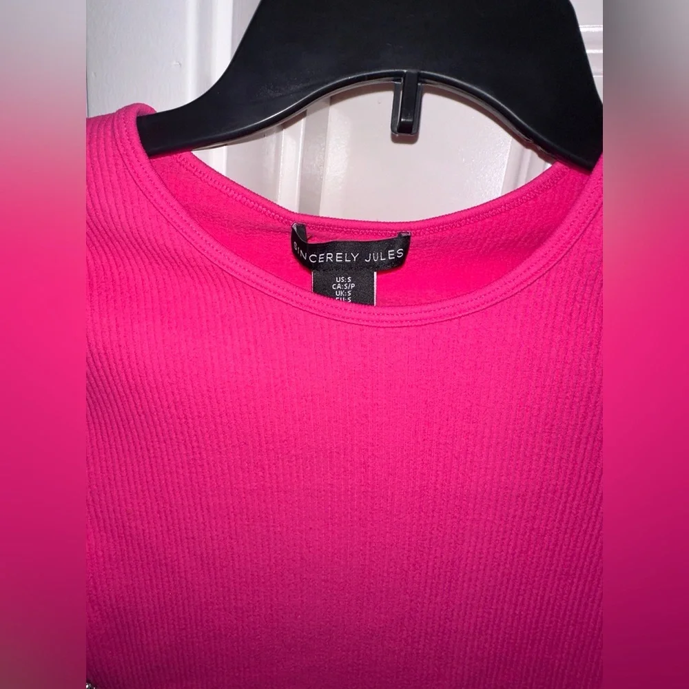 top Sexy hot pink diamond rhinestone dazzling crop blouse size small - Picture 4 of 4